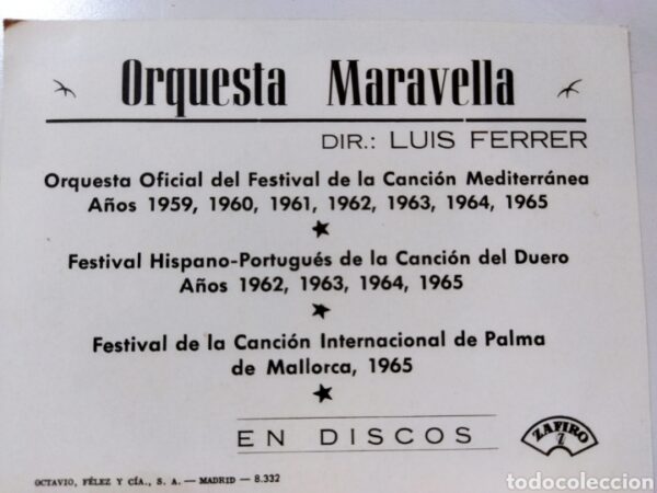 Tarjeta postal de promoción Discos Zafiro . Años 60 - Imagen 4