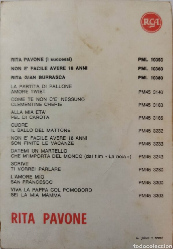 Antigua Postal promocional discos RCA años 60 de RITA PAVONE